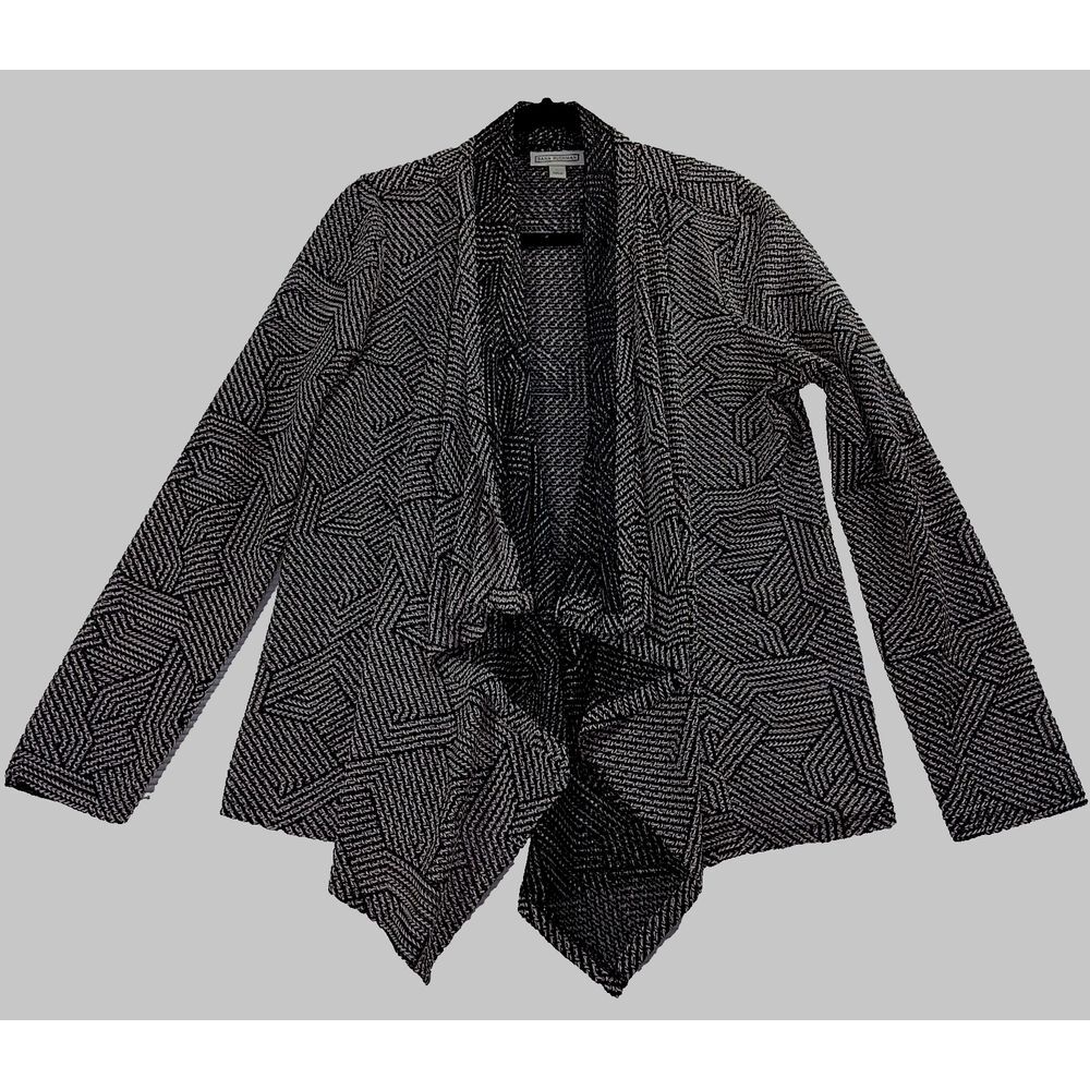 Dana Buchman Semi-Sheer Open Front Jacket Womens L Black Striped